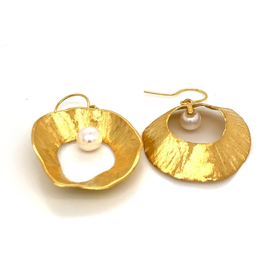 Sea & Moon Large Earring, Sterling Silver with Gold Plate
