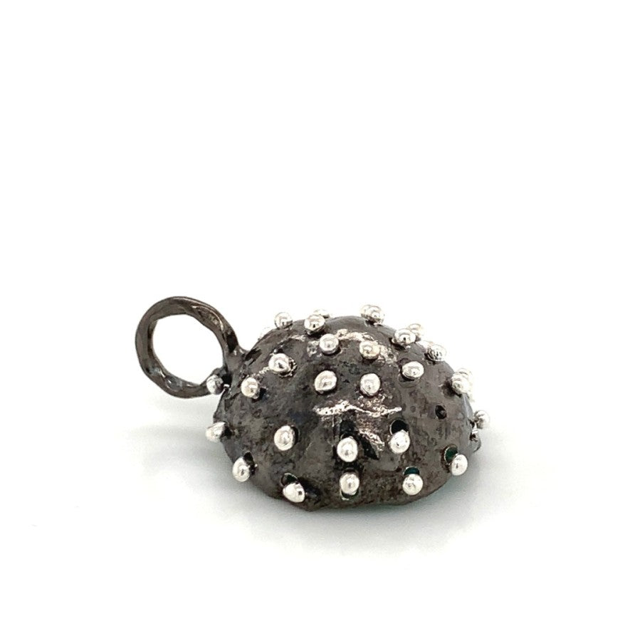 Dance of Stamens Medium Necklace, Silver Hollow Bezel with Amazonite