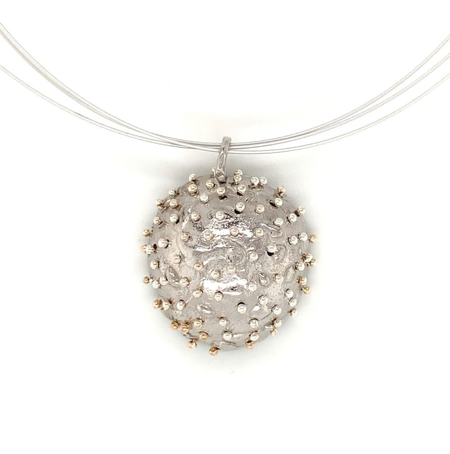 Dance of Stamens Necklace Large, Mobile Silver Pendant Hollow Bezel with Lapis Lazuli