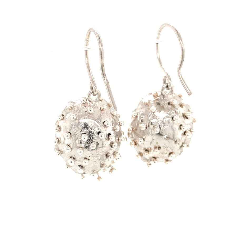 Dance of Stamens Medium Earring, Silver Hollow Bezel with Mobile Semiprecious Stones Lapis Lazouli