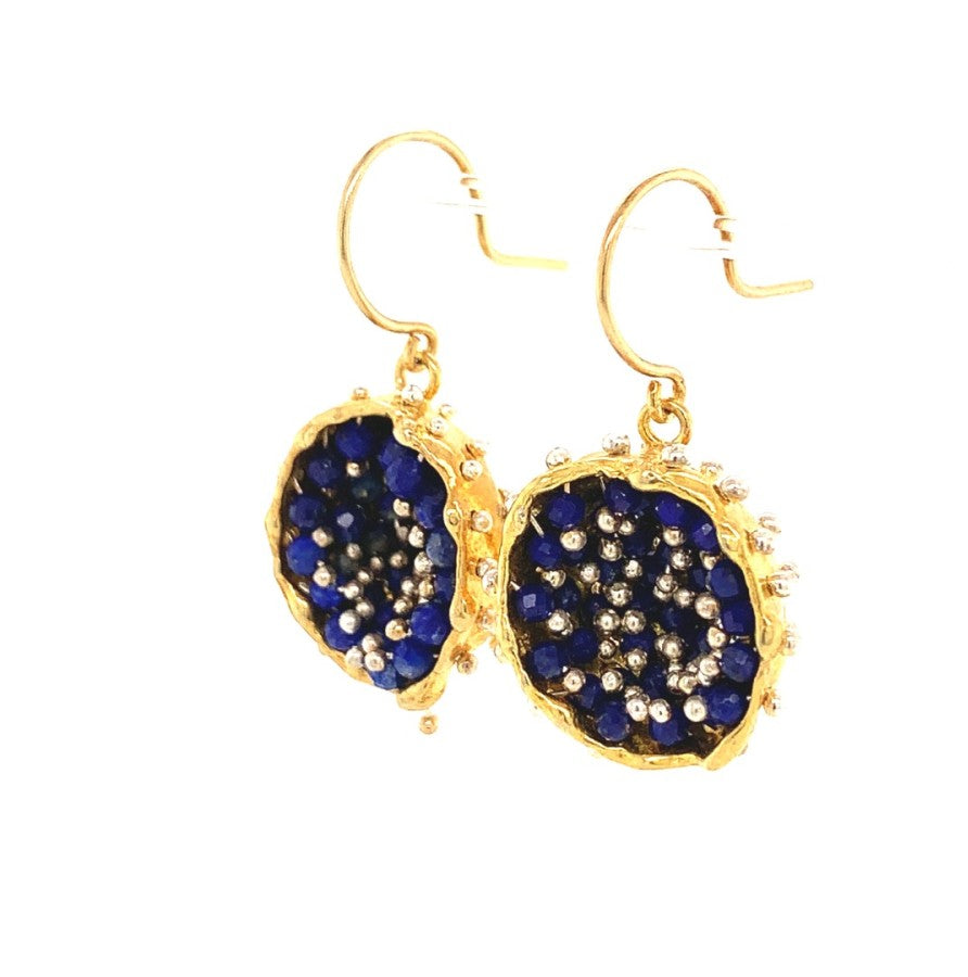 Dance of Stamens Medium Earring, Mobile Gold Plated Pendant Hollow Bezel with Lapis Lazuli (Copy)