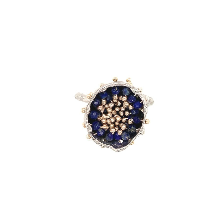 Dance of Stamens Medium Ring, Mobile Silver Ring Hollow Bezel with Lapis Lazuli