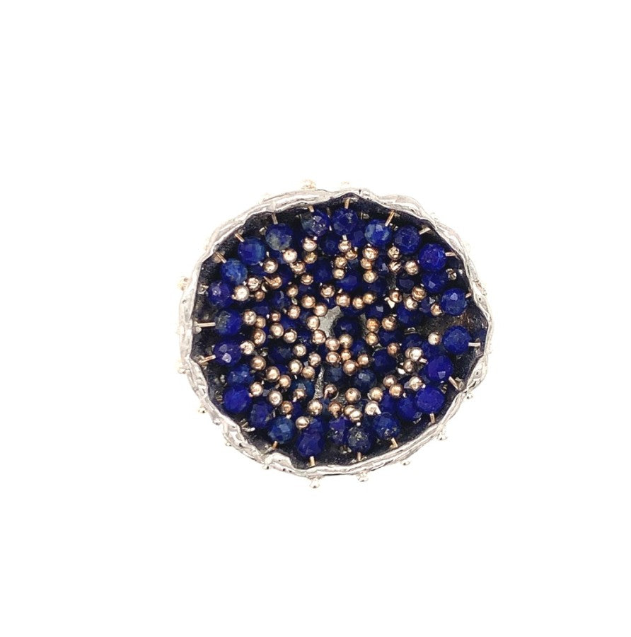 Dance of Stamens Large Ring, Mobile Silver Ring Hollow Bezel with Lapis Lazuli