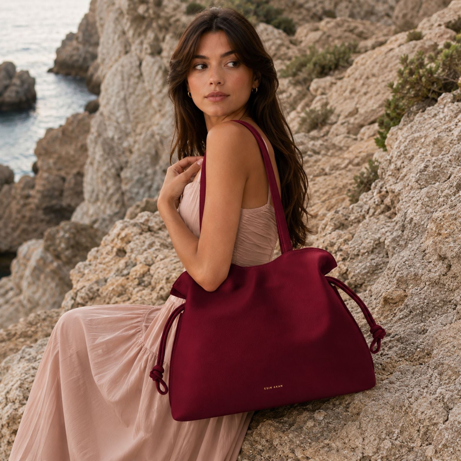 Large Emma Laptop Tote Cherry, Soft Small Grain Calf Leather