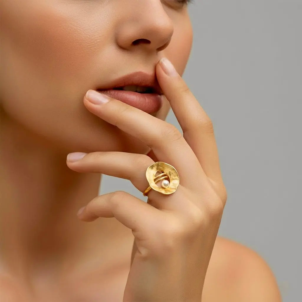 Sea & Moon Medium Ring, Sterling Silver with Gold Plate Sterling Silver with Gold Plate