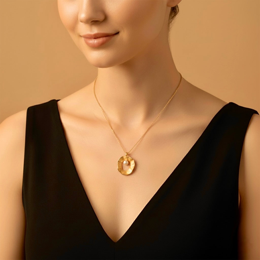 Sea & Moon Medium Necklace, Sterling Silver with Gold Plate