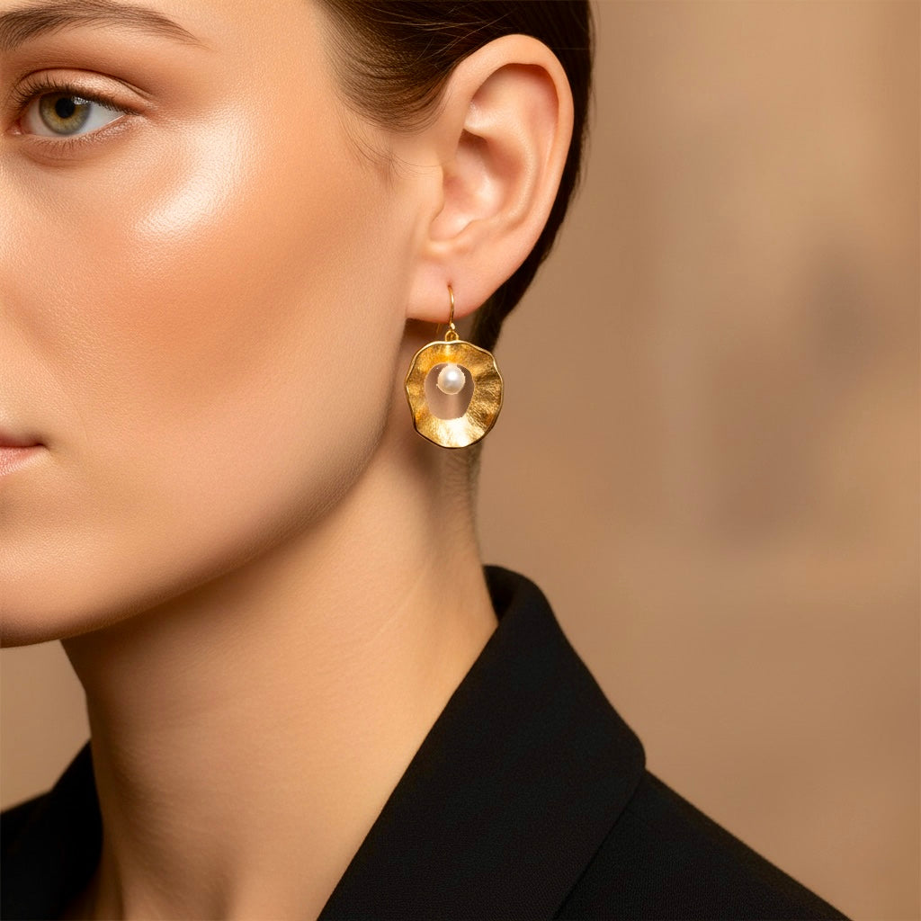 Sea & Moon Medium Earring, Sterling Silver with Gold Plate