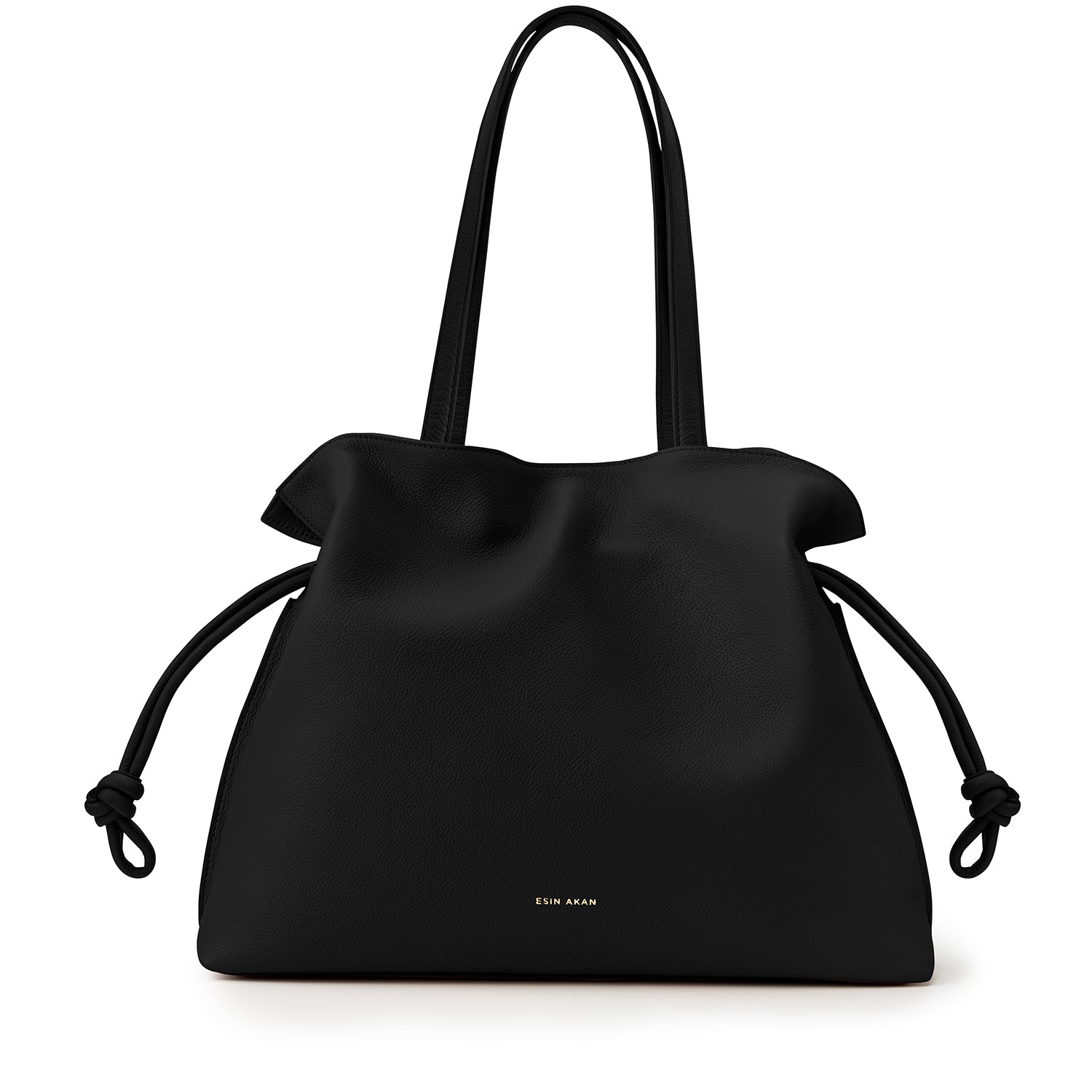 Large Emma Laptop Tote Black, Soft Small Grain Calf Leather