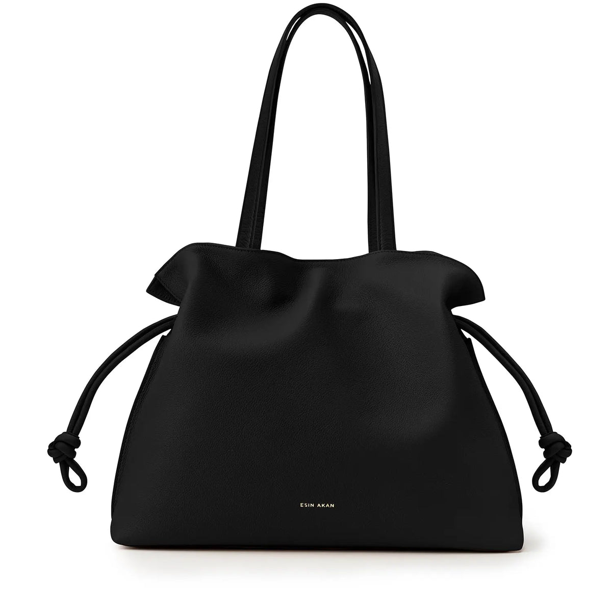 Large Emma Laptop Tote Black, Soft Small Grain Calf Leather