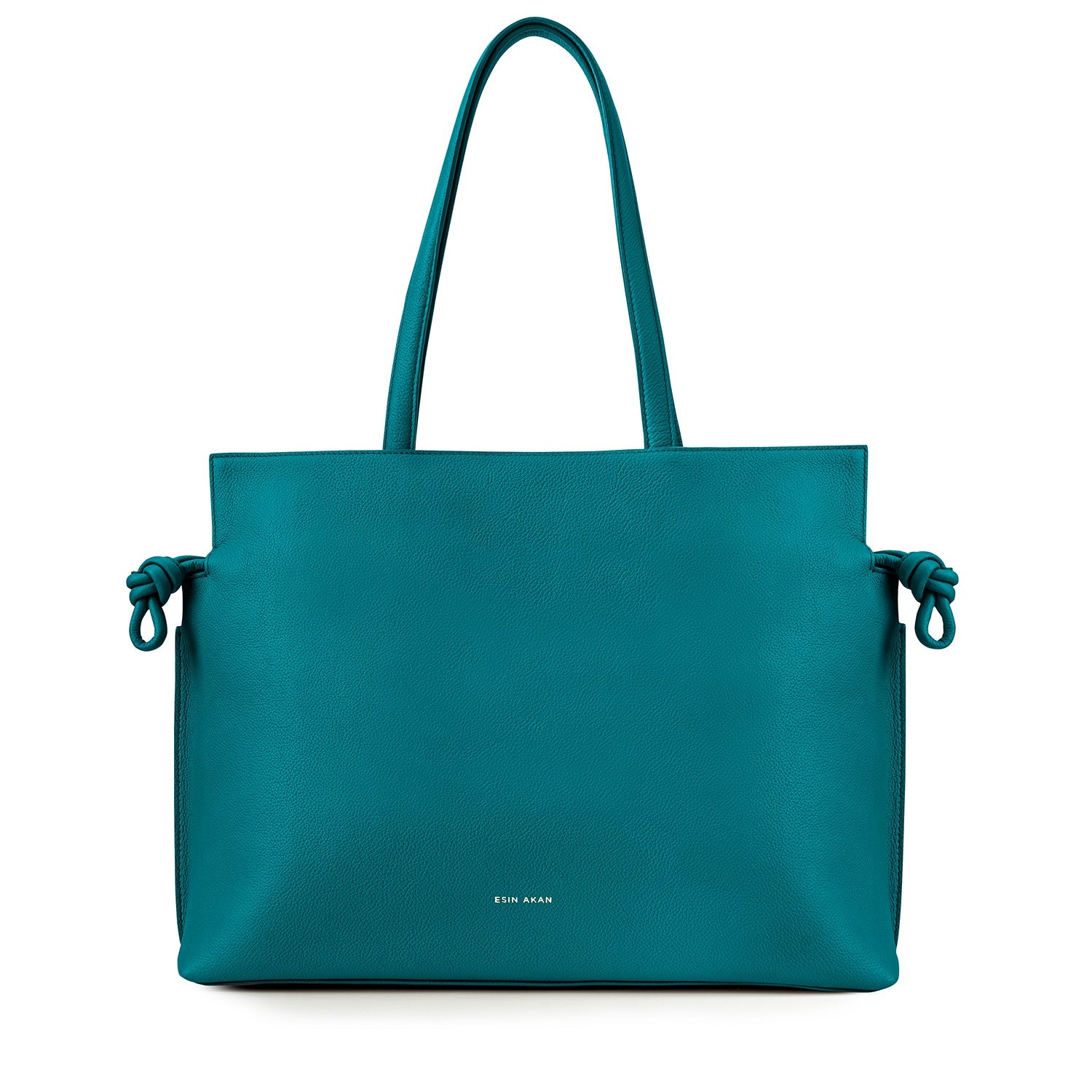 Large Emma Laptop Tote Teal Soft Small Grain Calf Leather