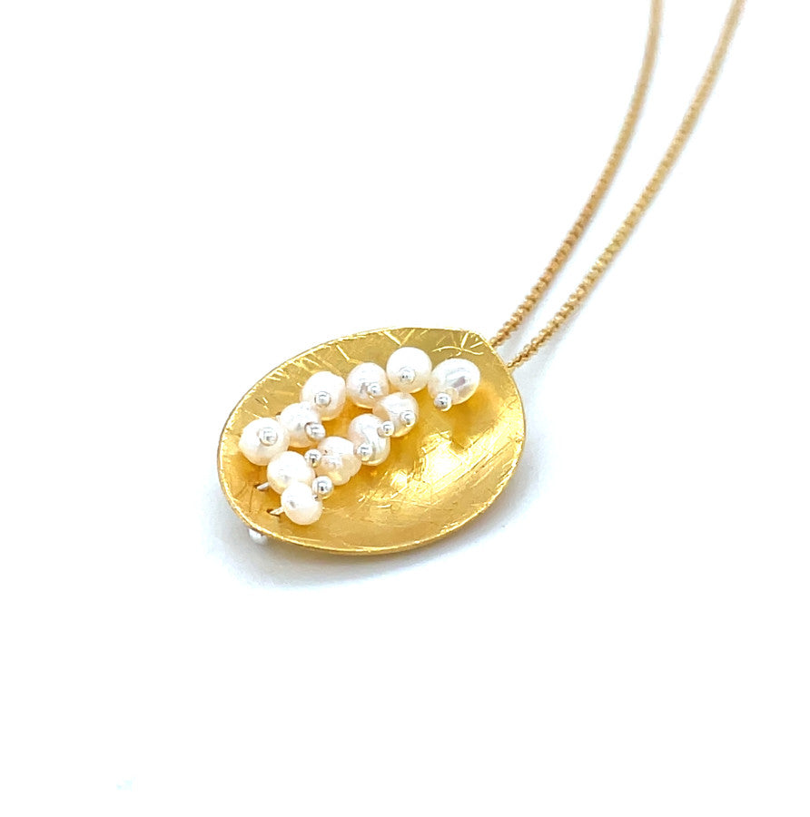 Leaf Mars Necklace, Sterling Silver with Gold Plate & Fresh Water Pearls