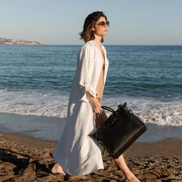 6-in-1 Wimbledon Leather Backpack Tote, Black Black