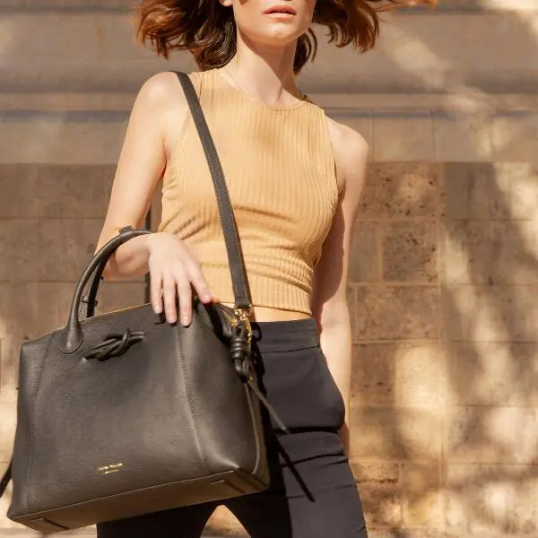 6-in-1 Wimbledon Leather Backpack Tote, Black Black