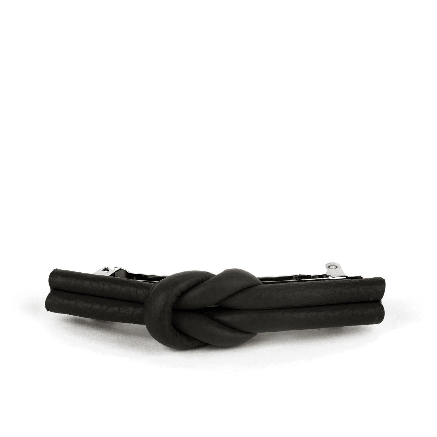 Charlotte Leather Knot Hair Clips, Black Black