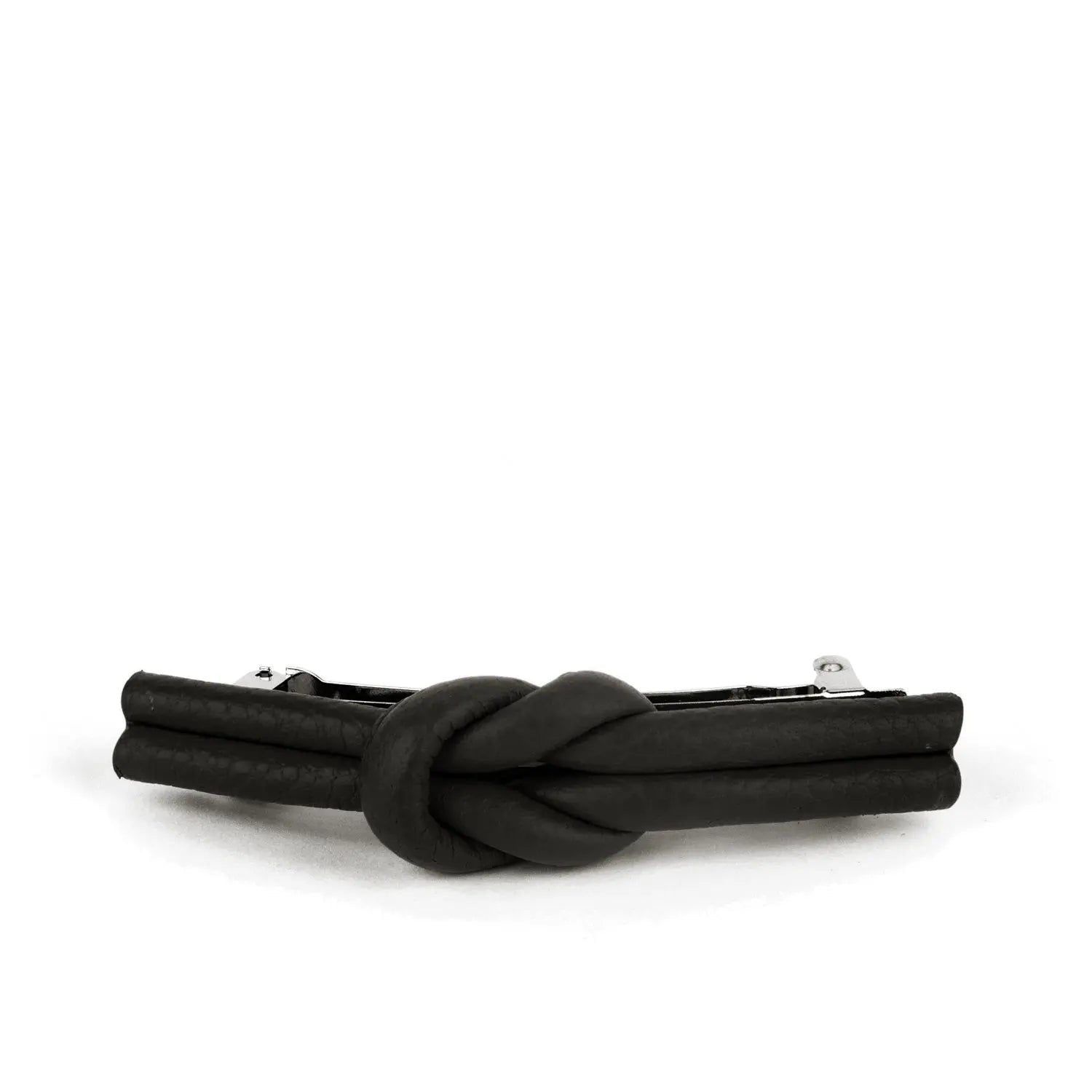 Charlotte Leather Knot Hair Clips, Black Black
