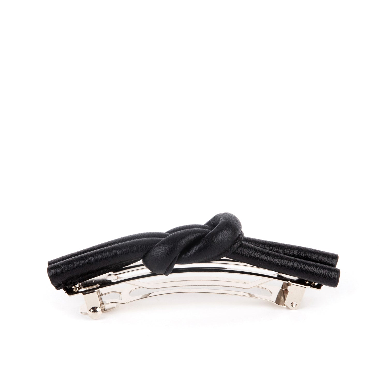 Charlotte Leather Knot Hair Clips, Black Black