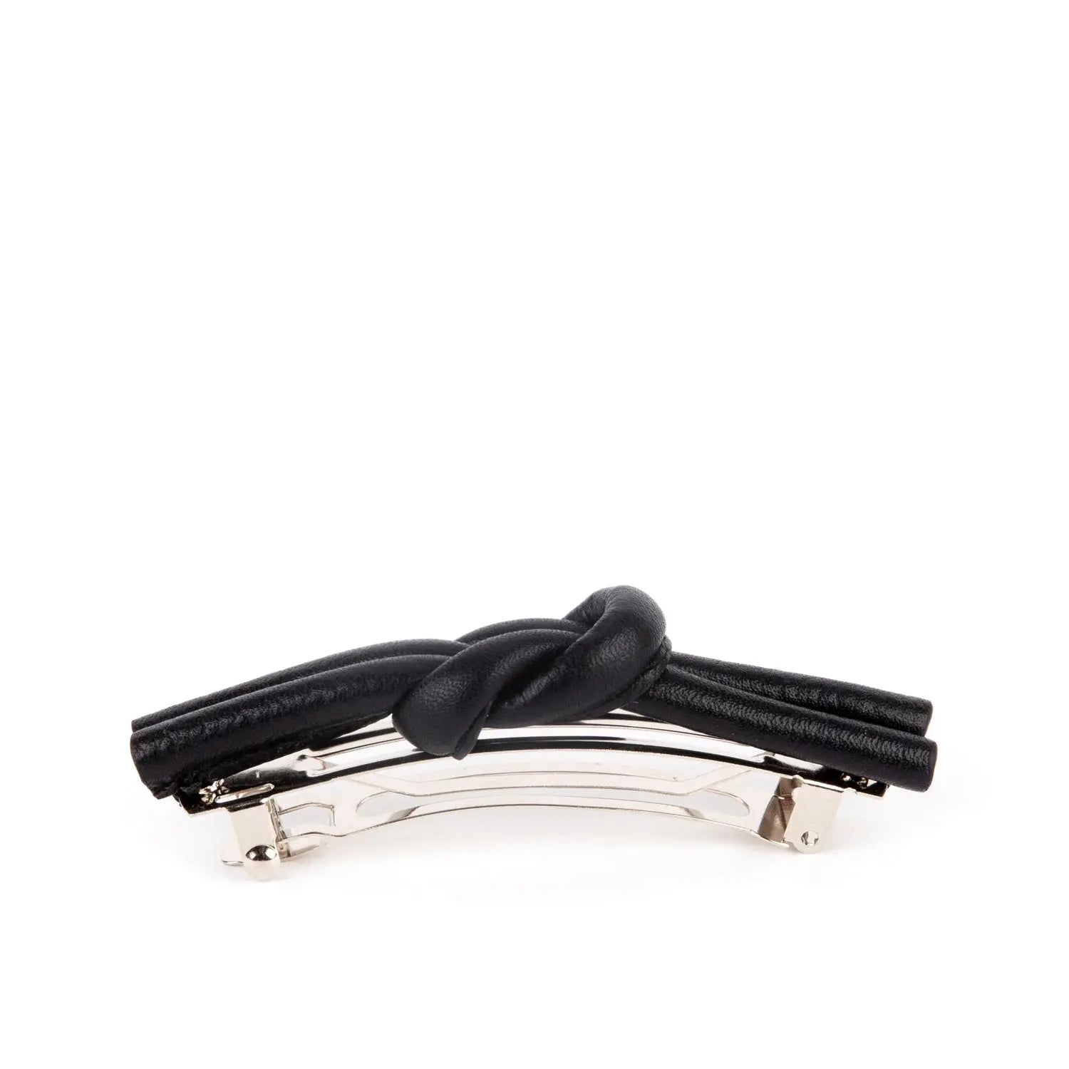 Charlotte Leather Knot Hair Clips, Black Black