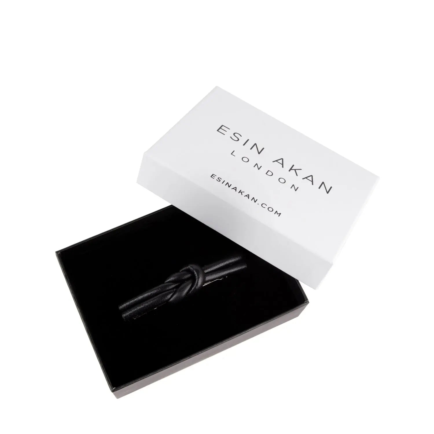 Charlotte Leather Knot Hair Clips, Black Black