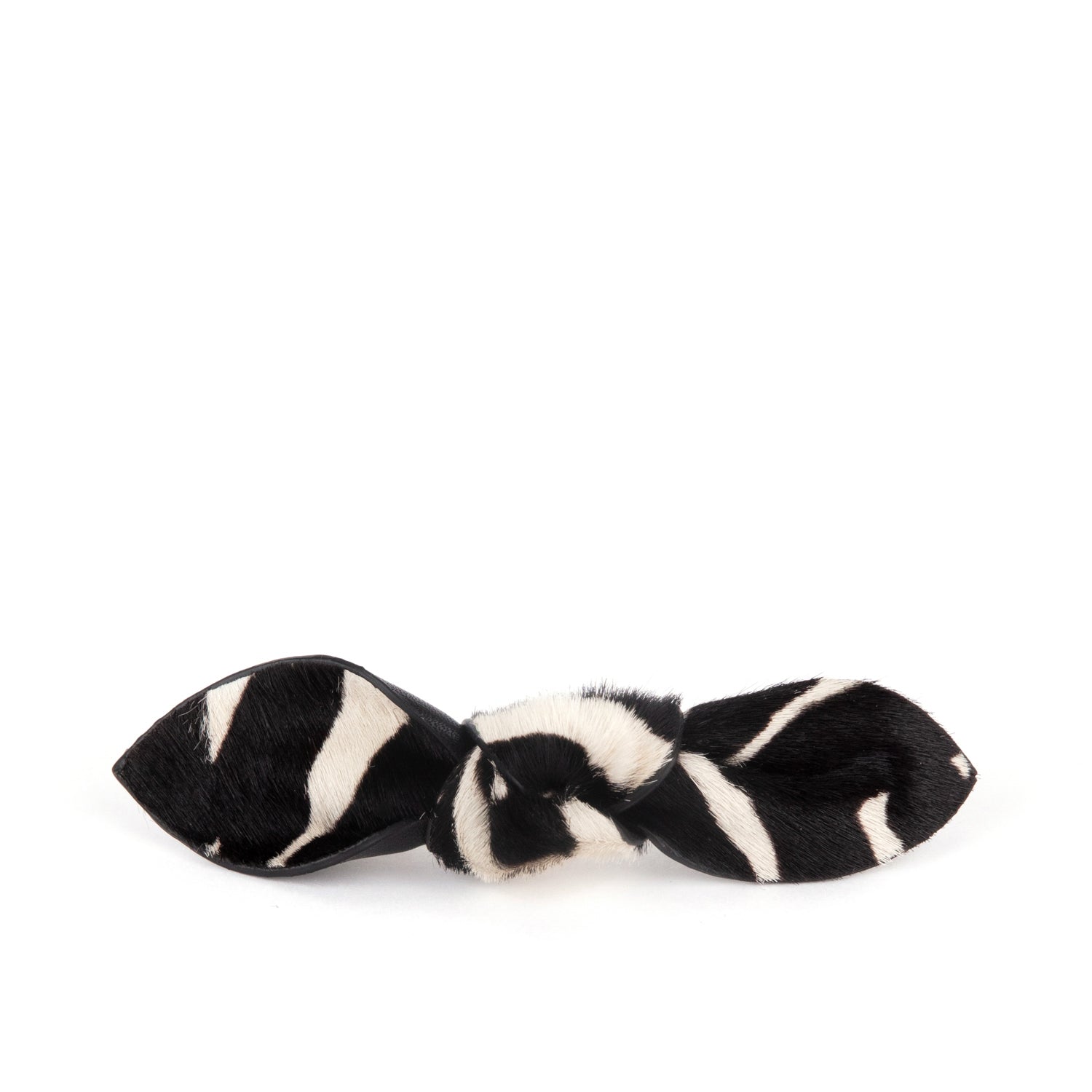 Charlotte Leather Knot Hair Barrette, Zebra Print Zebra