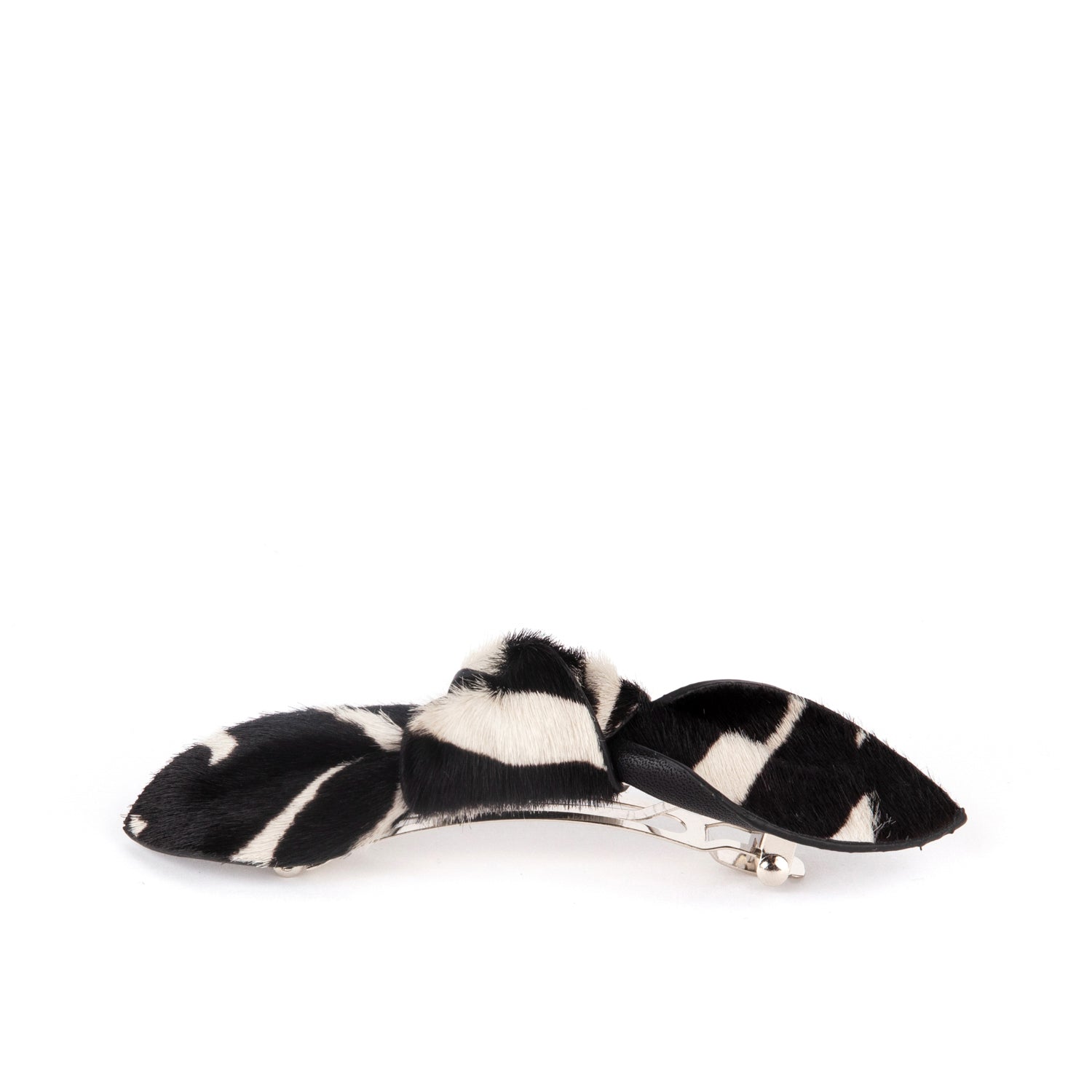 Charlotte Leather Knot Hair Barrette, Zebra Print Zebra