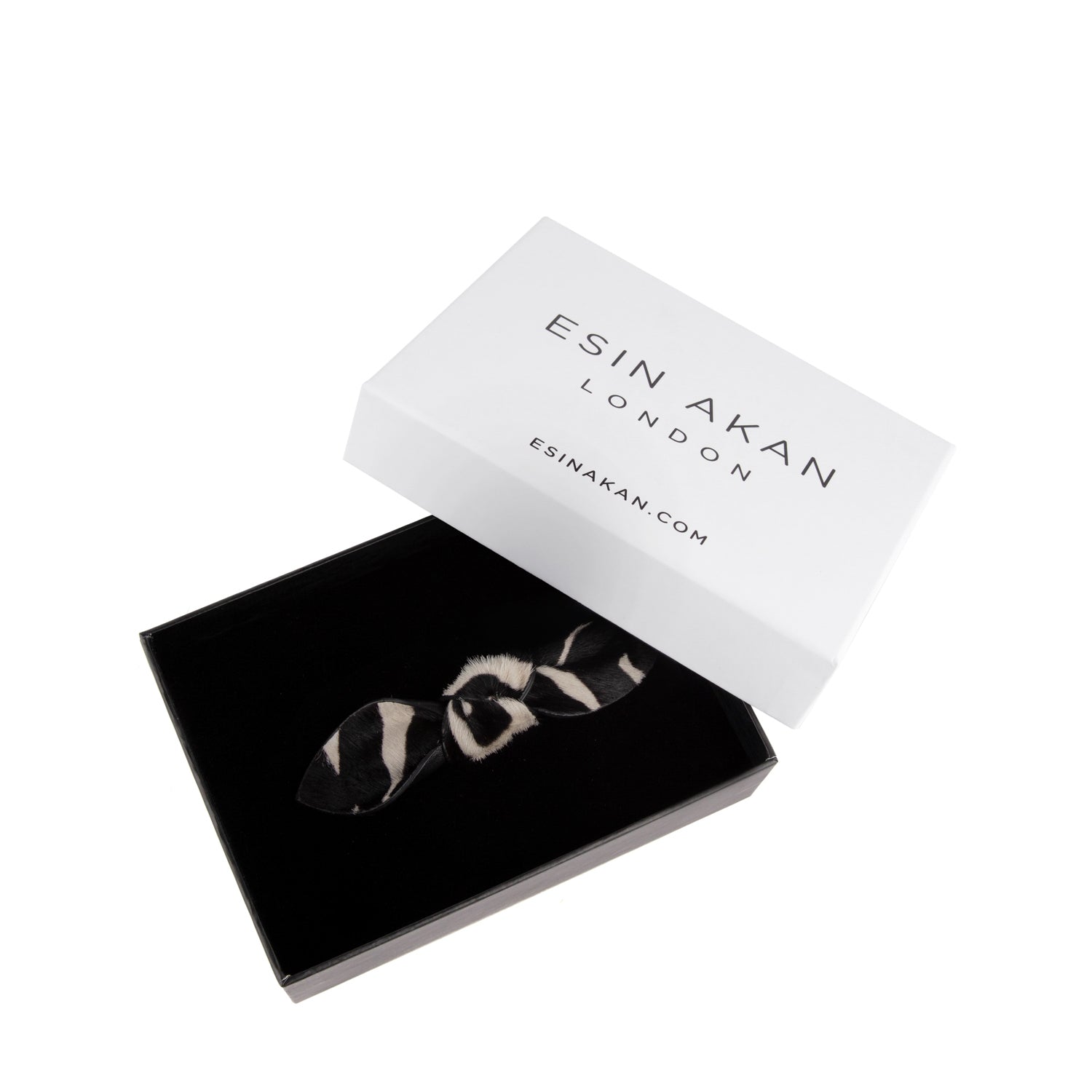 Charlotte Leather Knot Hair Barrette, Zebra Print Zebra