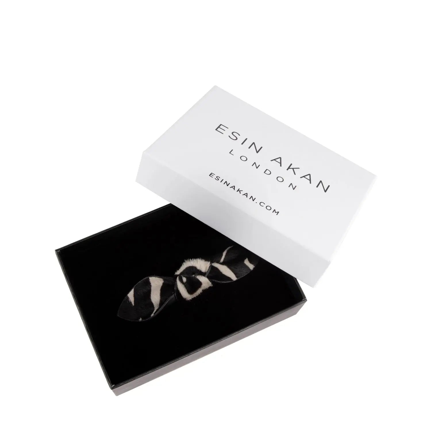 Charlotte Leather Knot Hair Barrette, Zebra Print Zebra