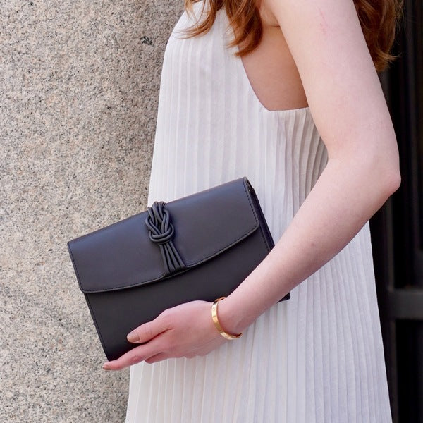Esin Akan Midi Marylebone black leather clutch bag