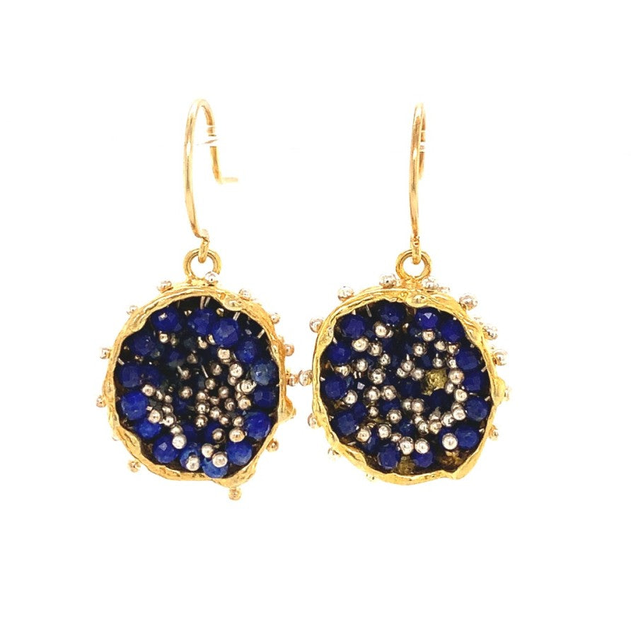 Dance of Stamens Medium Earring, Mobile Gold Plated Pendant Hollow Bezel with Lapis Lazuli (Copy)