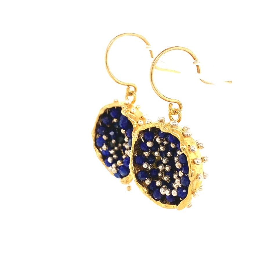Dance of Stamens Medium Earring, Mobile Gold Plated Pendant Hollow Bezel with Lapis Lazuli (Copy)