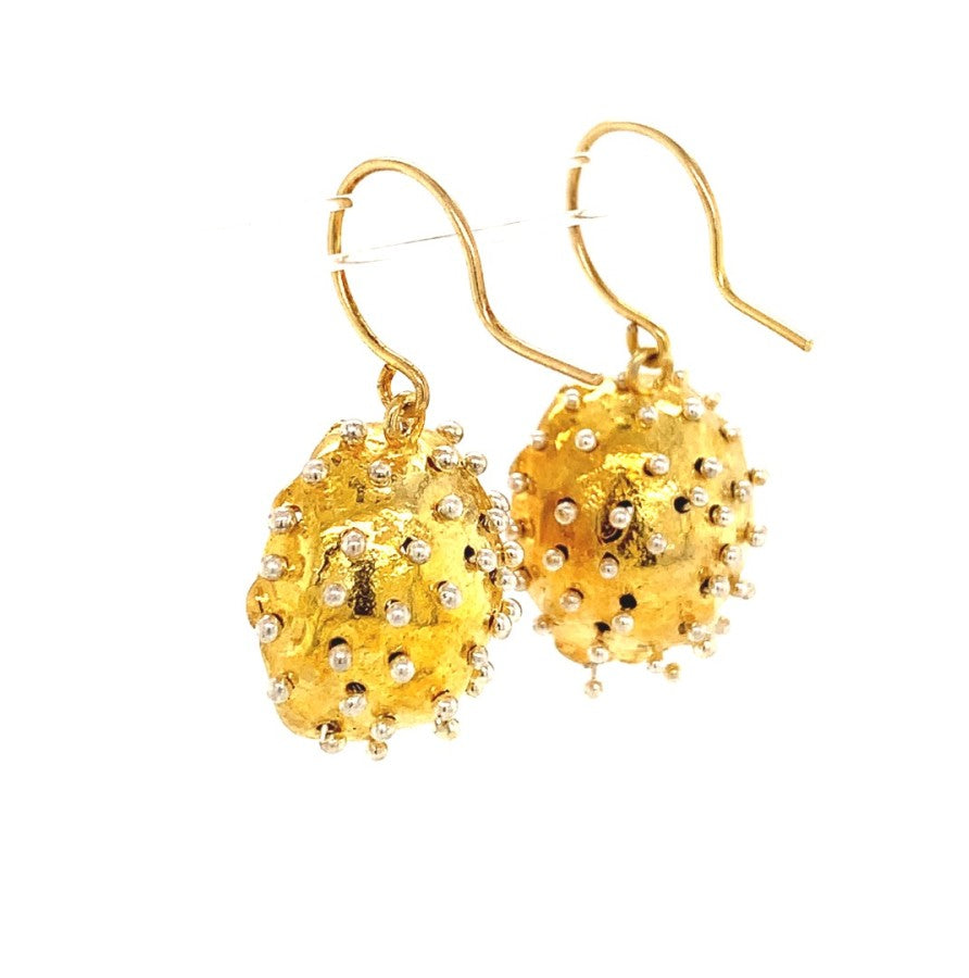 Dance of Stamens Medium Earring, Mobile Gold Plated Pendant Hollow Bezel with Lapis Lazuli (Copy)