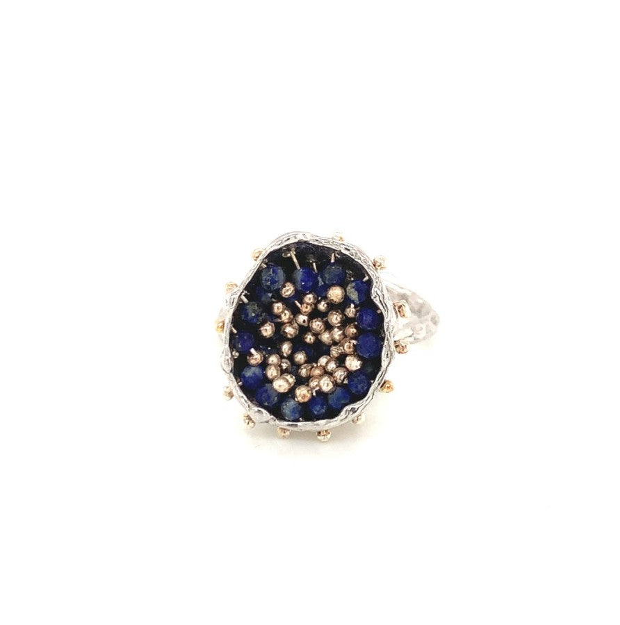 Dance of Stamens Medium Ring, Mobile Silver Ring Hollow Bezel with Lapis Lazuli