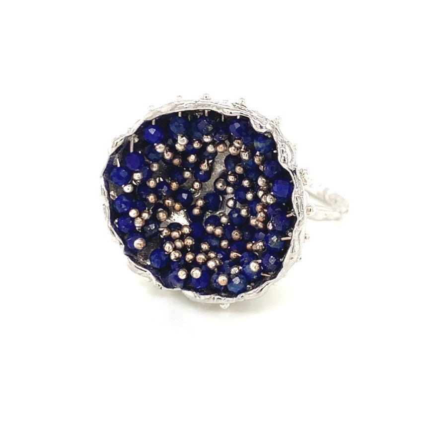 Dance of Stamens Large Ring, Mobile Silver Ring Hollow Bezel with Lapis Lazuli