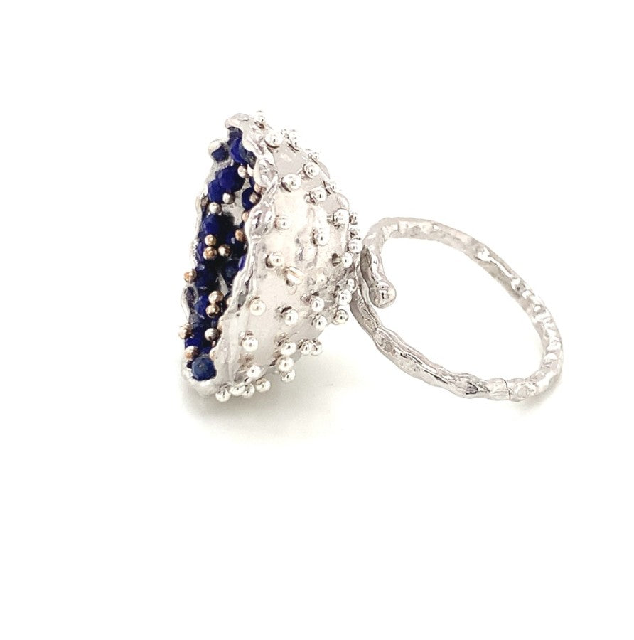 Dance of Stamens Large Ring, Mobile Silver Ring Hollow Bezel with Lapis Lazuli