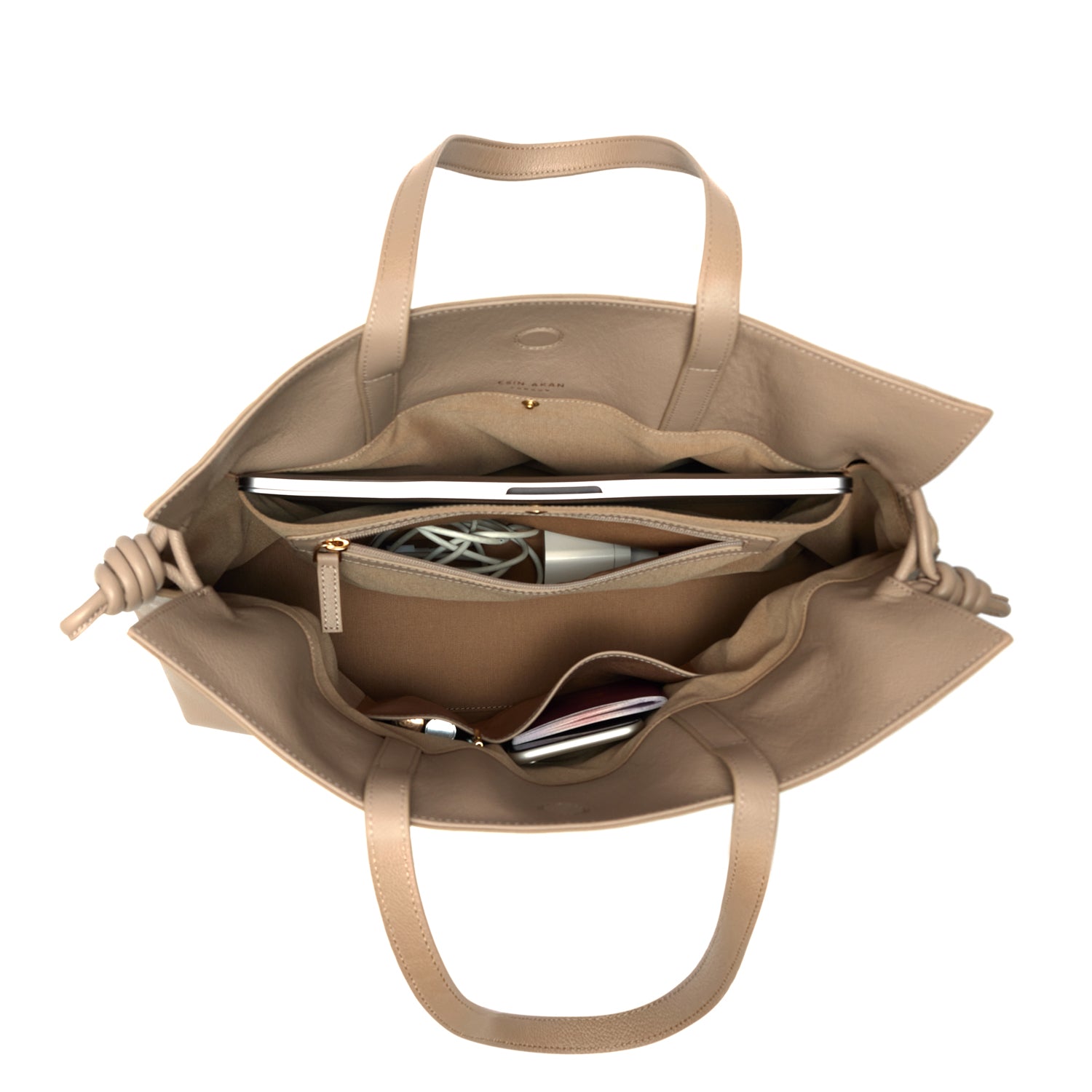 Emma Large Leather Tote Bag, Oatmilk Beige