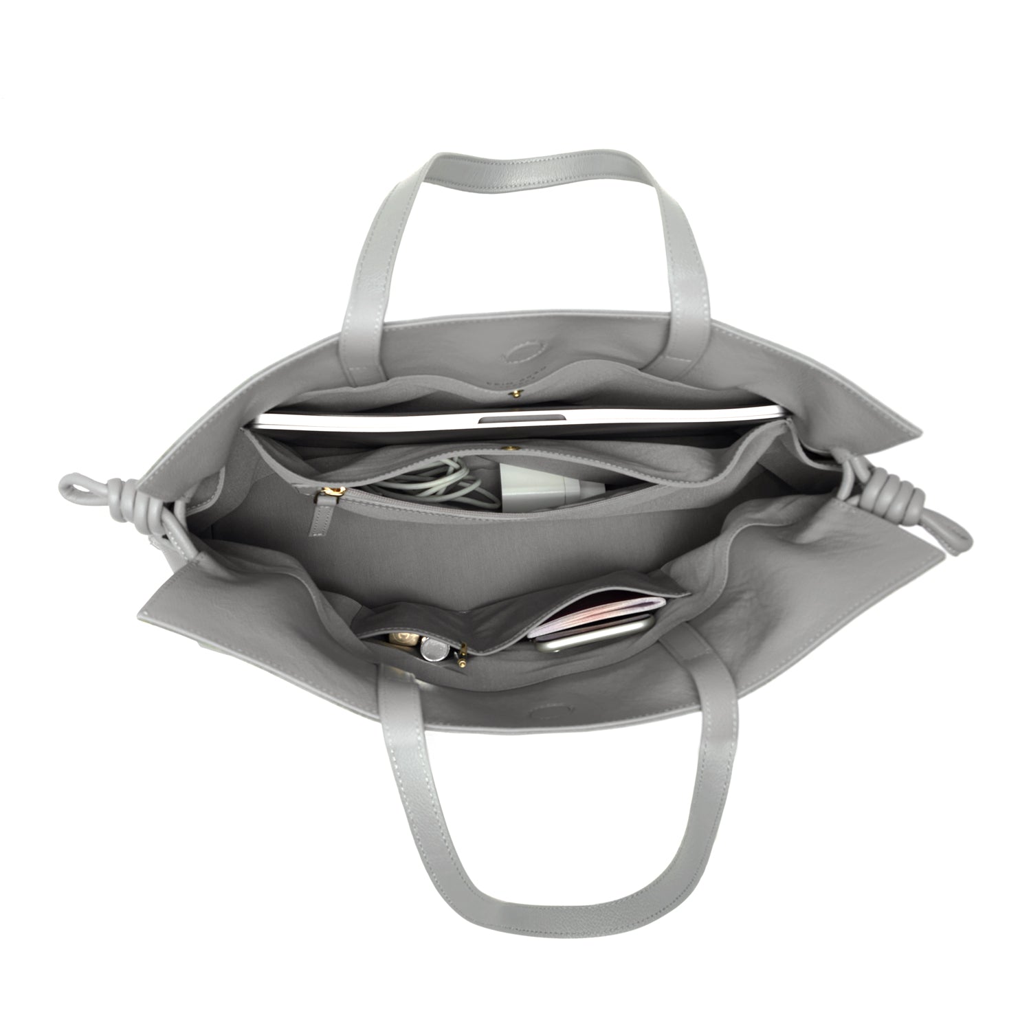 Emma Large Leather Tote Bag, Grey Grey