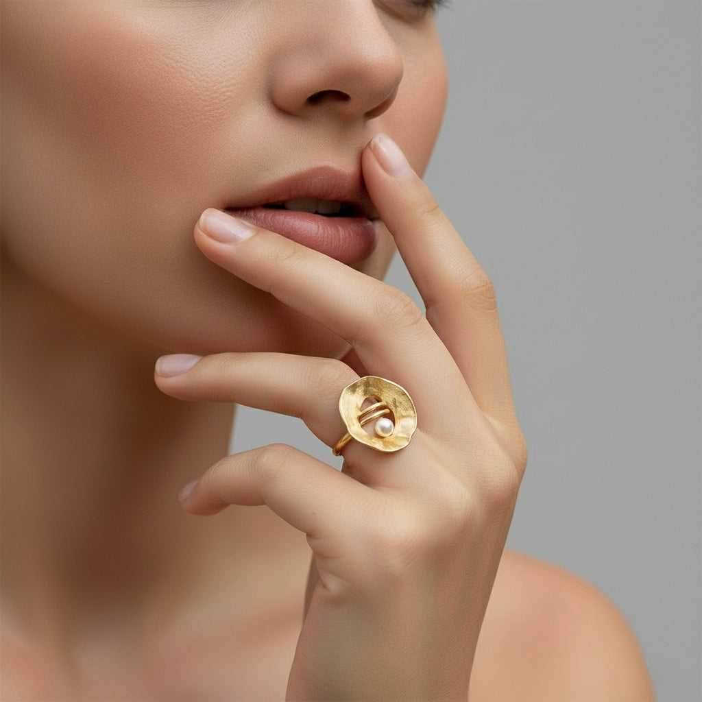 Sea & Moon Medium Ring, Sterling Silver with Gold Plate