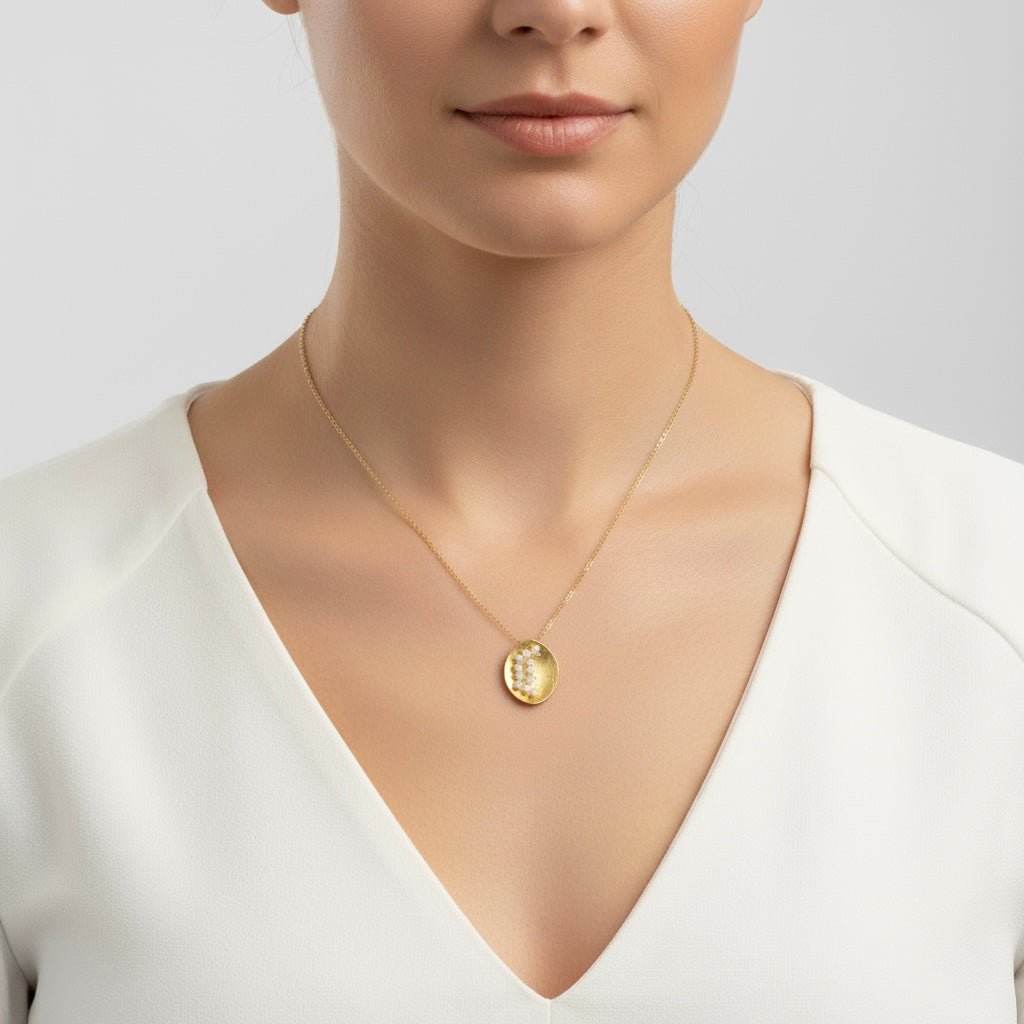 Leaf Mars Necklace, Sterling Silver with Gold Plate & Fresh Water Pearls