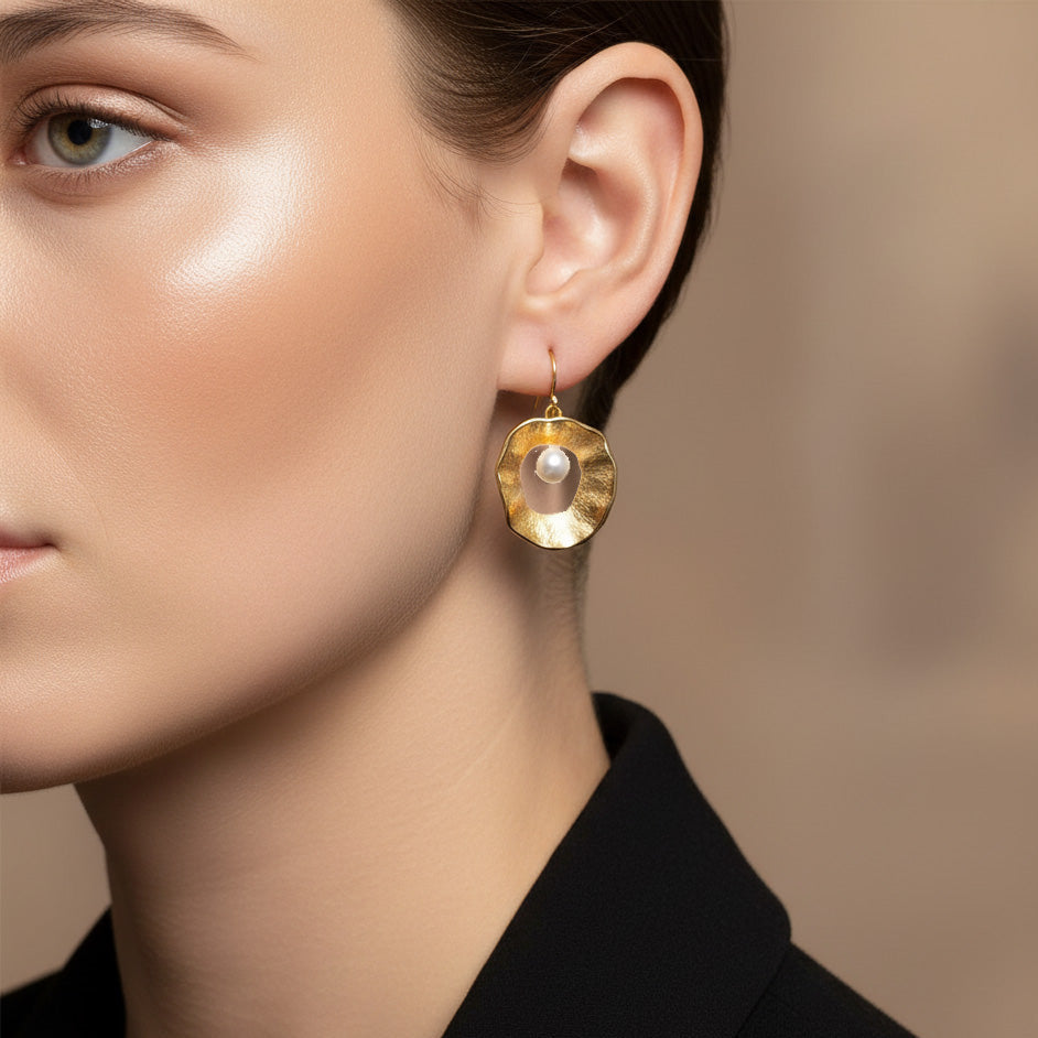Sea & Moon Medium Earring, Sterling Silver with Gold Plate