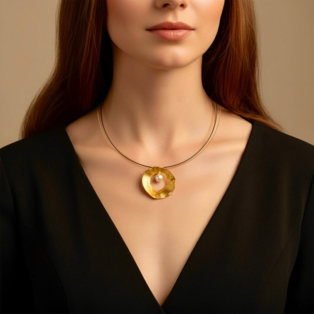 Sea & Moon Large Necklace, Sterling Silver with Gold Plate