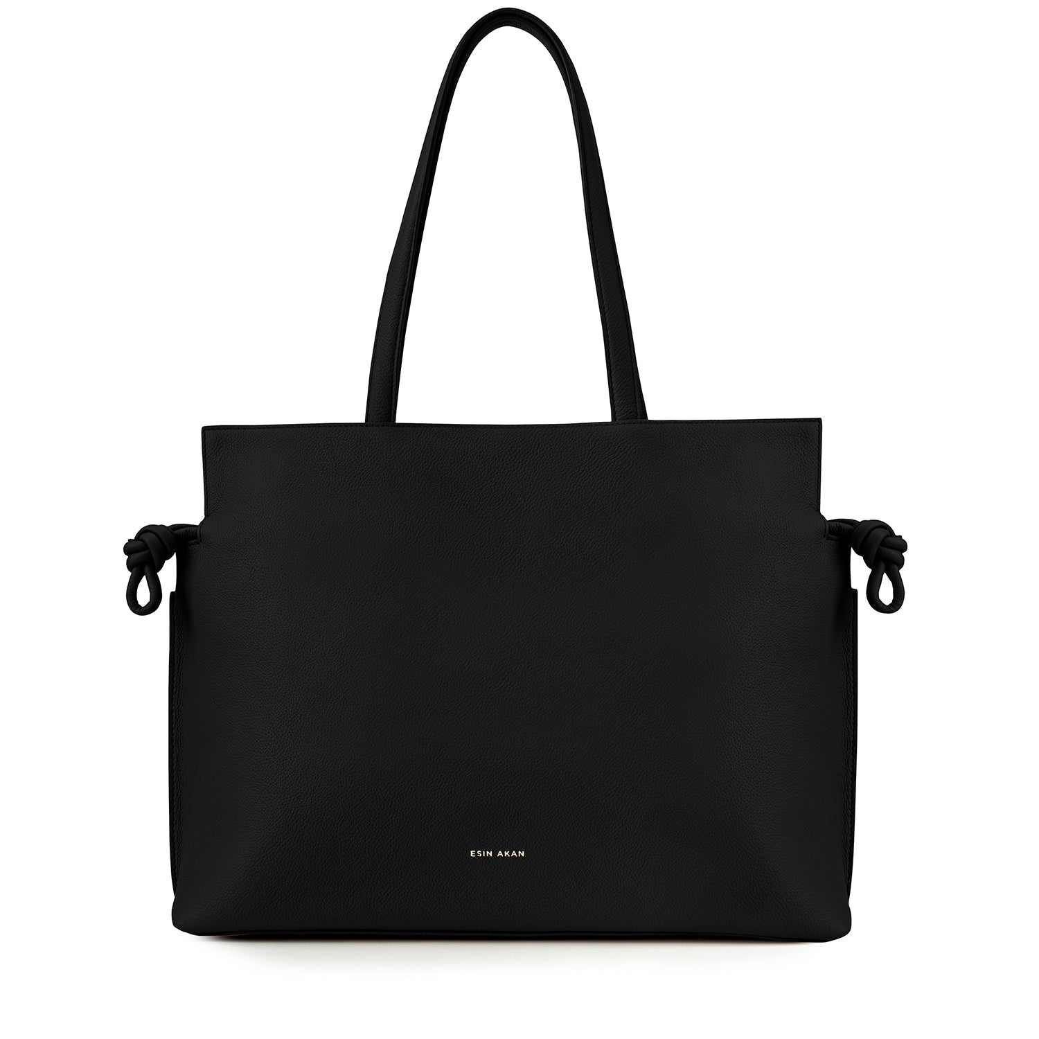 Large Emma Laptop Tote Black, Soft Small Grain Calf Leather