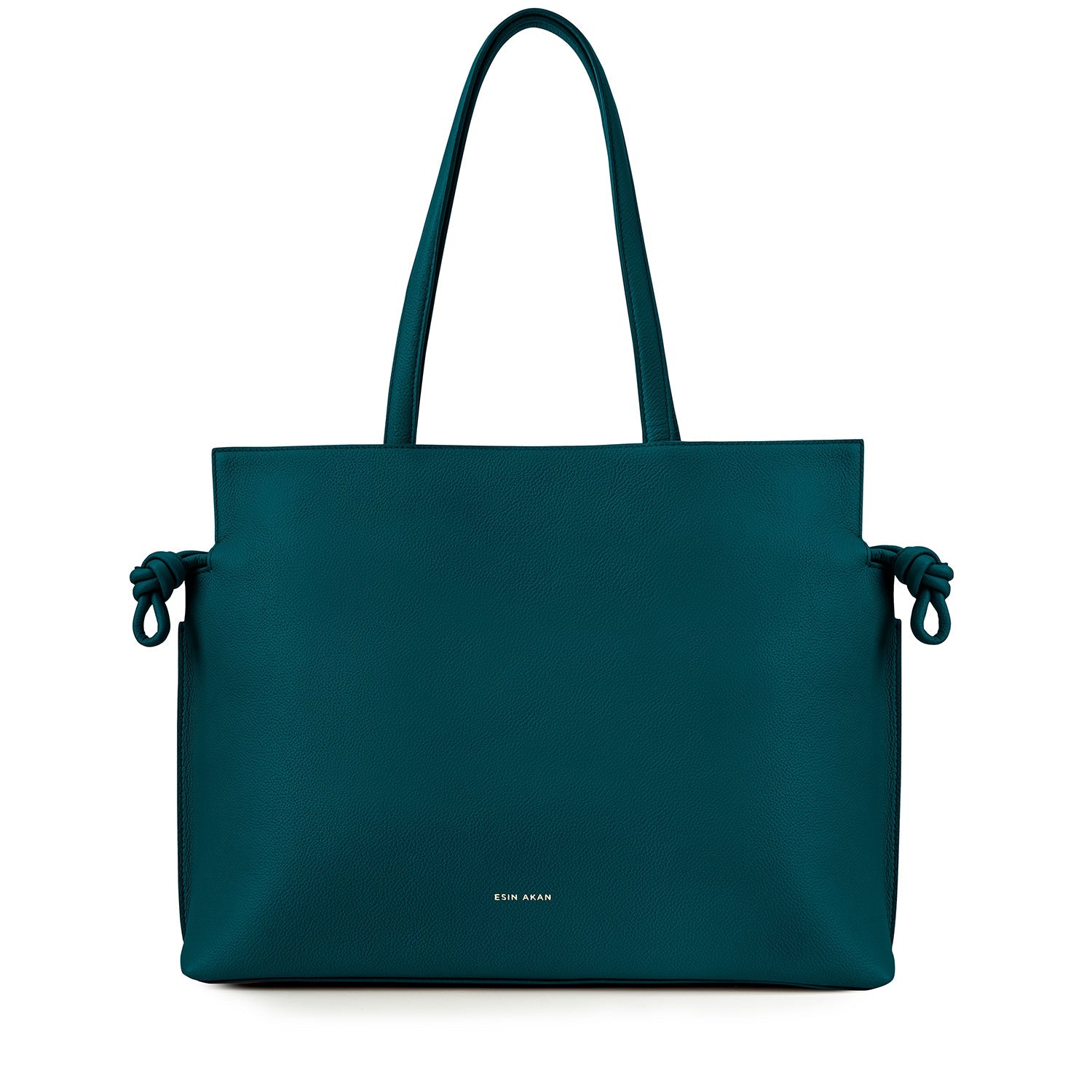 Large Emma Laptop Tote Teal Soft Small Grain Calf Leather