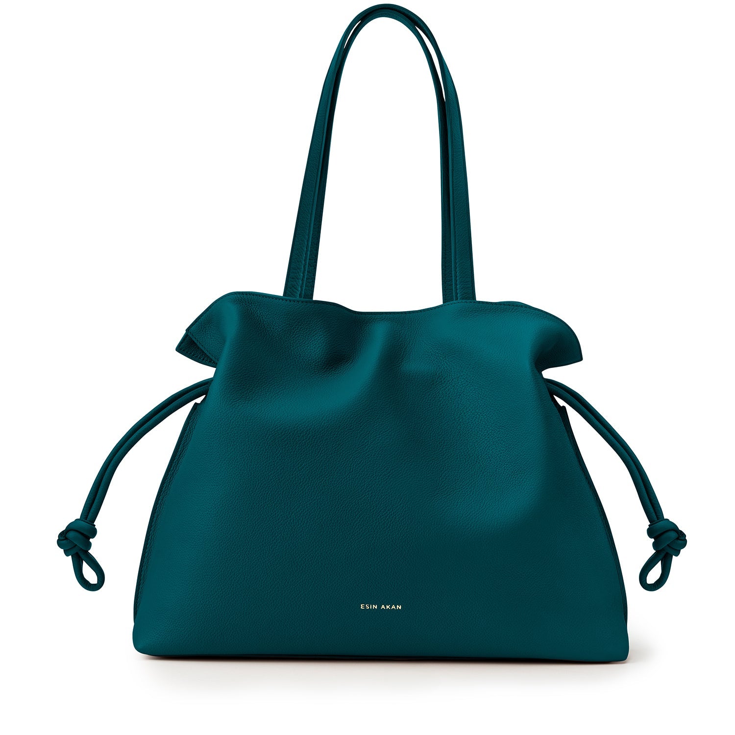 Large Emma Laptop Tote Teal Soft Small Grain Calf Leather