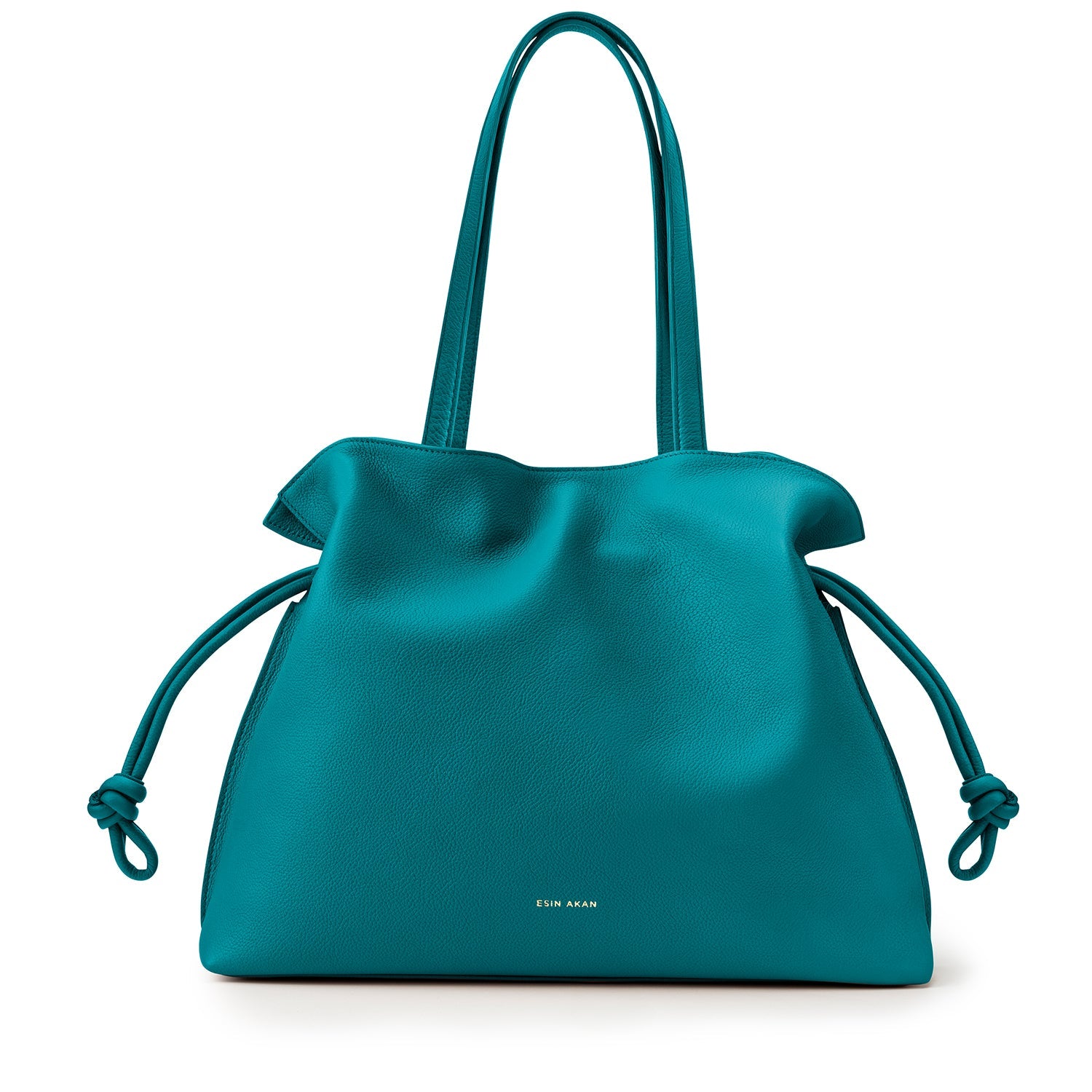 Large Emma Laptop Tote Teal Soft Small Grain Calf Leather