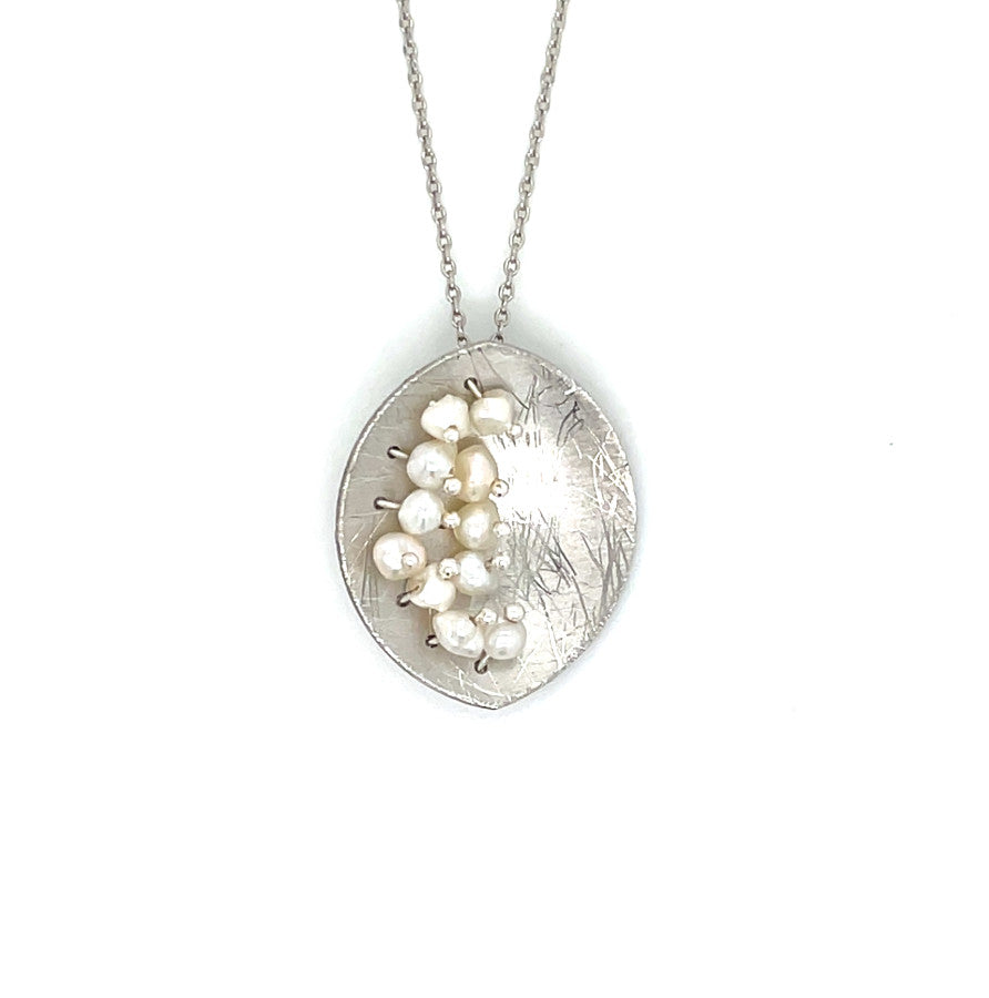 Leaf Mars Necklace, Sterling Silver with Fresh Water Pearls