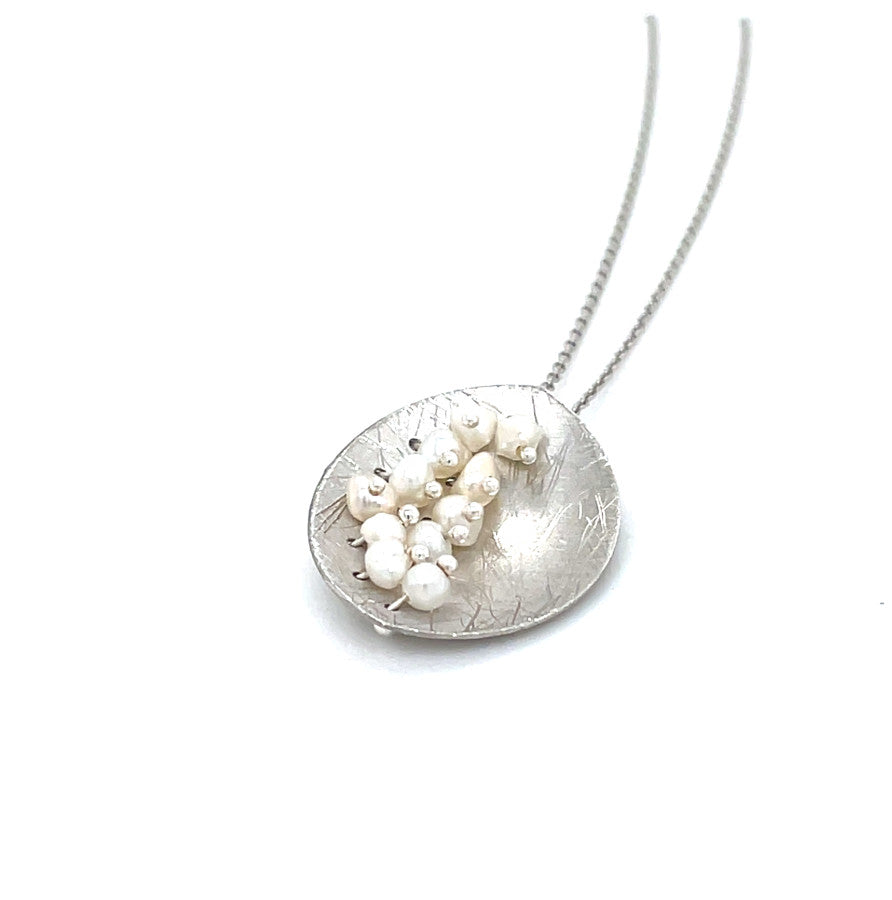 Leaf Mars Necklace, Sterling Silver with Fresh Water Pearls