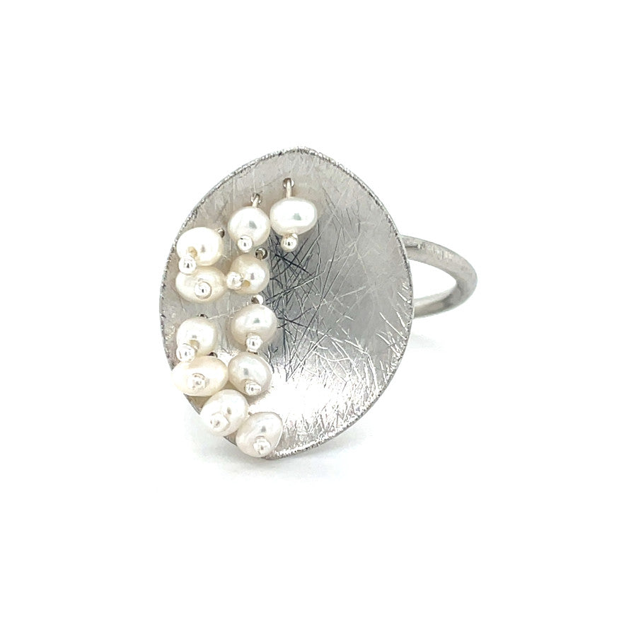 Leaf Mars Ring, Sterling Silver with Fresh Water Baby Pearls