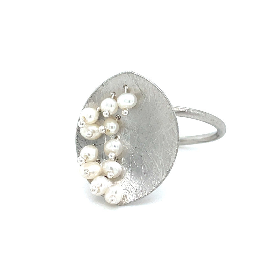 Leaf Mars Ring, Sterling Silver with Fresh Water Baby Pearls