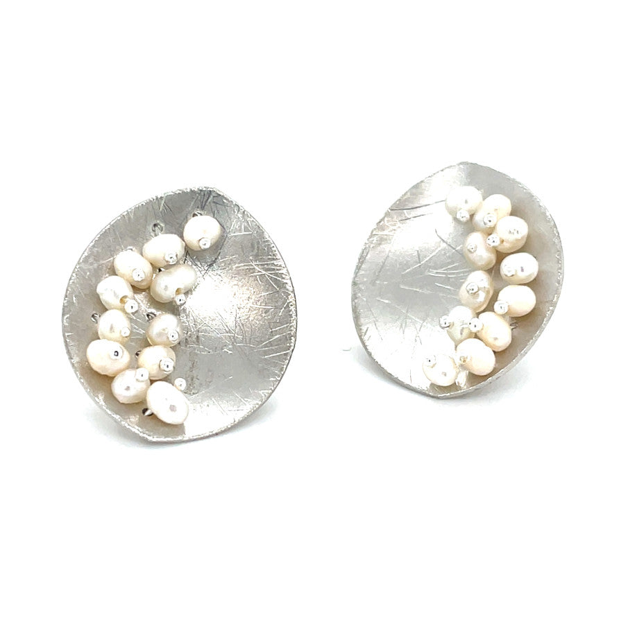 Leaf Mars Earring, Sterling Silver with Fresh Water Pearls