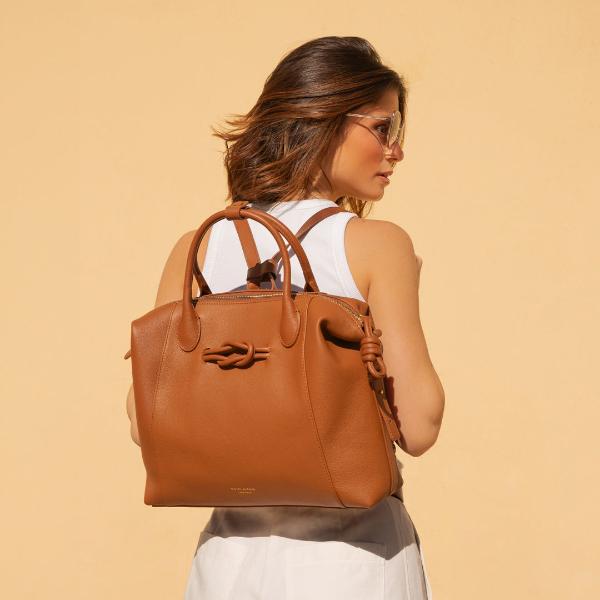 6-in-1 Wimbledon Leather Backpack Tote, Nutshell