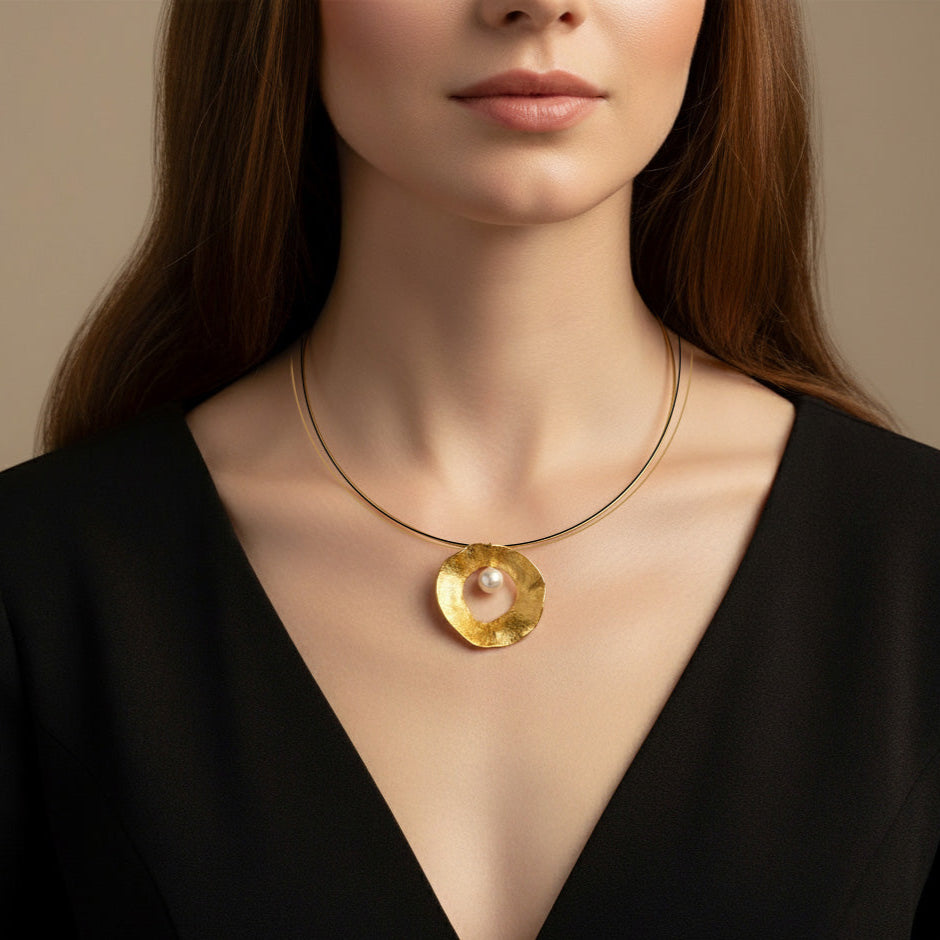 Sea & Moon Large Necklace, Sterling Silver with Gold Plate